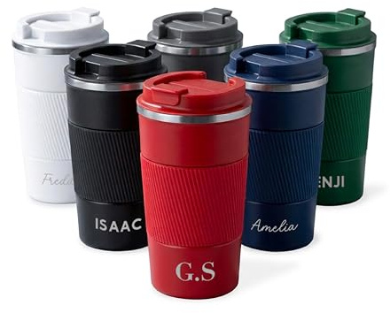 Personalised Insulated Travel Mug with Name, 400ml Stainless Steel Coffee Cup with Lid, Double Wall Thermal Tumbler for Hot & Cold Drinks, Reusable Travel Coffee Mug Gift for Work, Teacher (Green)