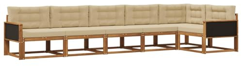 vidaXL Outdoor-Sofagarnitur mit Kissen 6 pcs Natur und Beige, Akazien-Lounge-Set, moderner Outdoor-Sofa, langlebiges modulares Sofa, wetterfester Garten-Sitz