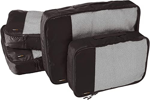 Amazon Basics Packwürfel Set für Koffer, Reise Organizer, Reißverschluss, 4er-Pack, 2 Mittelgroß und 2 Groß, Schwarz