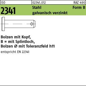 1 Bolzen mit Kopf ISO 2341 Stahl B 16 h11x45x39 verzinkt