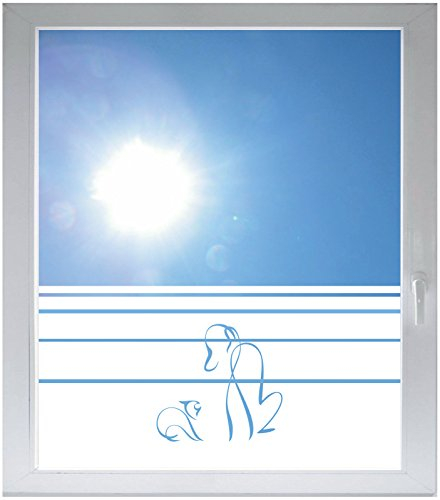 INDIGOS UG Sichtschutzfolie Glasdekorfolie Fensterfolie mit Motiv satiniert Blickdicht - d313 Hunde und Katzen - 1000 mm Länge - 500 mm Höhe Streifen - selbstklebend - matt