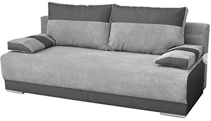 mb-moebel Couch mit Schlaffunktion und Bettkasten Schlafsofa 200cm Breit Gästebett Kindersofa Wohnzimmercouch Bettsofa 3 Sitzer Sofa Ausziehbar Sitzbank 196x92x85 cm Nisa (Grau)