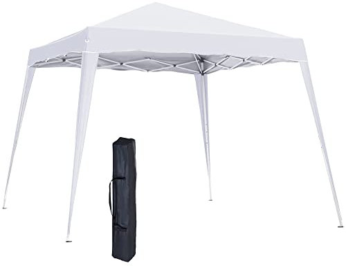 Outsunny Pop-Up-Pavillon mit schrägem Bein und Tragetasche, höhenverstellbar, Partyzelt, Sofortunterstand für Garten, Terrasse, (3 M × 3 m Basis/2,5 m × 2,5 m Oberseite, weiß)