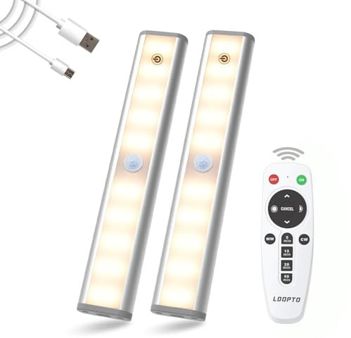 LDOPTO Under Cabinet Kitchen Lights With Remote, Wireless Rechargeable Battery Lights for Display Cabinets, Shed, Garage, Night Lights, Kitchen Gadgets 2 Pack