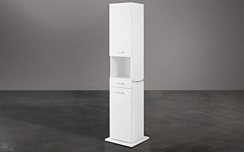 Schwenkbare Badezimmer-Säule mit Spiegel und Handtuchstange – Drehbare Säule mit 2 Türen mit linker Öffnung, 1 Schublade und 1 Ablagefach mit Öffnung 43 x 43 x 185 cm (STMB)
