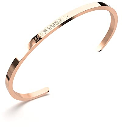 THIORA Armreif Damen | Premium Edelstahl Armband | Gravur, Spruch & Symbole | Flexible Größe | Geschenk für Frauen (Happiness - Rosegold)