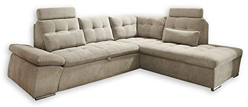 Stella Trading NALO Ecksofa mit Schlaffunktion, Stoffbezug Sand - Ausziehbare Eckcouch mit verstellbarer Armlehne - 260 x 103 x 219 cm (B/H/T)