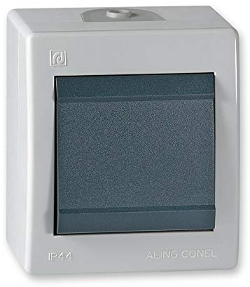 ALING-CONEL Ein/Aus Aufputz Schalter mit Wippe, 10AX/250V~ / IP 44 - Grau