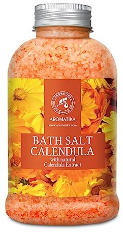 Ringelblumen Badesalz 600g mit Natürlichem Ringelblumen Öl - Mineralsalz - Blütenbadesalz - Badezusatz - Calendula Salz für Körperpflege - Schönheit - Entspannung - Aromatherapie