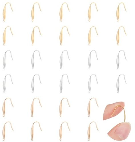UNICRAFTALE 30 Pezzi 3 Colori Ganci per Orecchini in Acciaio Inossidabile 1.2mm Foro per L'Orecchio Piccolo Foro Ganci per Orecchini di Colore Misto Orecchino per Creazione di Gioielli 19.5x4.5x1mm