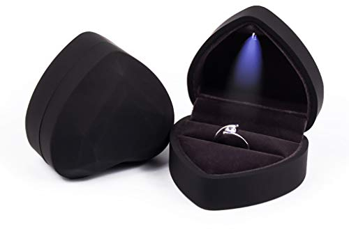 Rolin Roly Ringschachtel Samt Ring Box Mit LED-Licht Herzform Ringbox Led Ehering Fall Jewelry Ring Box für Proposal Engagement Hochzeitsgeschenk (black)