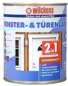 Wilckens Fenster- & Türenlack 2in1Weiß seidenmatt | Dauerelastische Polyurethan- / AcrylatHybriddispersion | 0,75 Liter