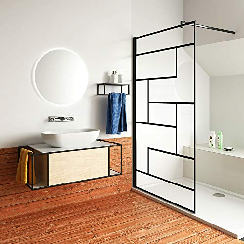 Aica Sanitär Walk in Dusche 70-160cm Duschabtrennung Duschwand 8mm Nano Glas H200cm mit Schwarz Stabilisierungsstange