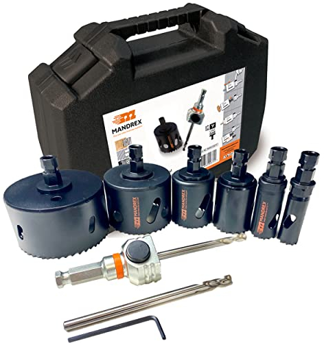 Mandrex | Lochsägen Set MHSE1002C EasyXcut 10-teilig Bi-Metall mit 45 mm Schnitttiefe für Stahl, Holz & PVC | Ø 19-83 mm