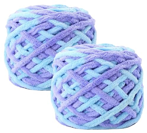 Maxee Chenille Wolle Garn 180 g(90 g*2), ca.130 m, Super Soft Knitting, Chunky Grobstrick Weiches Wollgarn zum Häkeln, Chenille zum Weben von Schals, Mützen, Decken, Zierkissen-Blaugrün 47