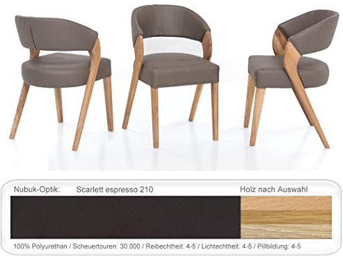 6X eleganter Polsterstuhl Alani 1 hochwertiger Stuhl Esszimmerstuhl Massivholzstuhl Küchenstuhl Verschiedene Varianten, Holzart:Eiche Natur geölt, Bezugstoff:Scarlett Espresso