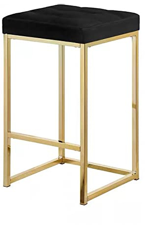 KAMPCO Barhocker ohne Rückenlehne in Thekenhöhe, Barstuhl mit samtgepolstertem Sitz und goldfarbenen Metallbeinen, quadratische hohe Hocker für die Wohnküche