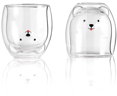 Doppelwandiges Glas Süße Tassen 1 x Stück 250ml Kakao Kaffeegläser Teegläser Trinkgläser Isoliergläser Thermogläser Tasse Geschenk (Hund)