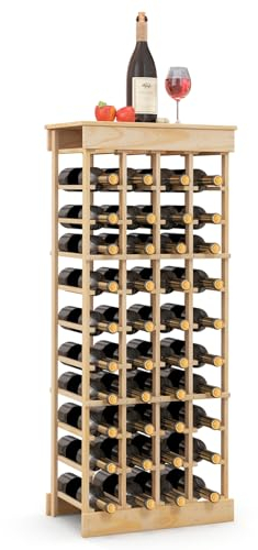 COSTWAY Étagère 40 Bouteilles, Casier à Bouteilles à 10 Niveaux en Pin Massif, Cave à Vin pour Cuisine, Cave, Bar, 46,5 X 27,5 X 113 cm