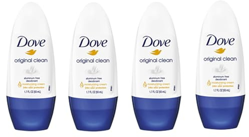 Dove Original Clean Roll On Deodorant, Aluminum Free, All Day Odor Protection, 4-Pack, 1.7 FL Oz Each, 4 Bottles