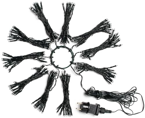 hellum LED Christbaumbeleuchtung mit Ring, LED Weihnachtsbaumbeleuchtung Außen 10 Stränge x 2,2m, warmweiße Lichterkette Außen Weihnachten, Weihnachtsbaumdeko <59lm 150490