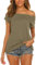 Lalala Damen Casual Kurzarm Elegante Oberteile Schulterfrei Lockere Tunika Shirts Freizeitkleidung Braun M