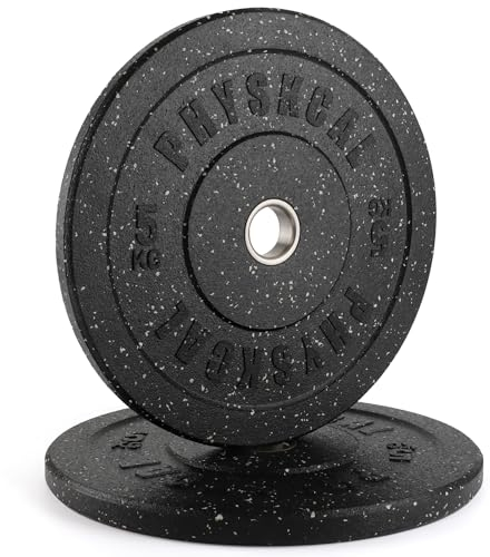 PhysKcal 5kg x 2 Olympic Bumper Plates Set, 2’’ Opening Crumb Rubber Weight Plates, Black Barbell Discs for Strength Training, Barbell Weights Set