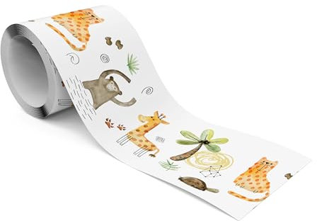 Muralo - Selbstklebende Bordüre - Tapetenbordüre Wandbördure - Dekorative Wandtatto für Wände, Möbel, Decken, Tapeten, Wandverkleidungen, Türen - Aquarell Tiere auf Safari - Br.10cm x Hö.300cm