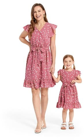 PATPAT Mutter Tochter Kleid Set: Gepunktetes Kleid mit Flatterärmeln für perfekte Familien-Matching-Outfits,Kleider für Baby - Mädchen/Mädchen/Damen