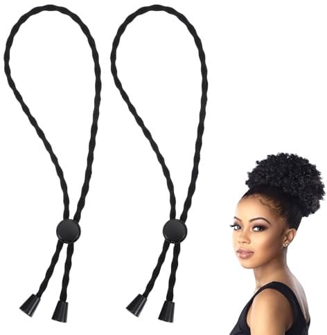 Sibba Elastics Silk Hair Ties Press Curly Scrunchies Hair Styling 2 PCS Loc Headband Puff Cuff Ponytail Holder Adjustable Dreadlock Bands Stretching Tie Thick Stretchers Head Bun(23 cm Alloy buckle)