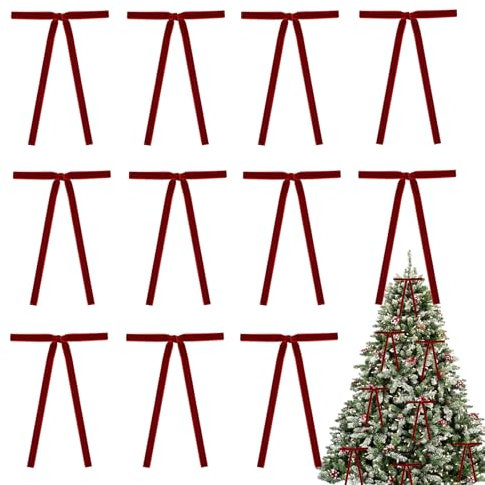 ZJHiome 12Pcs Velvet Christmas Tree Bows 5 * 7 inch Rustic Crafts Gift Bows Vintage Velvet Ribbon Wreath Bows for XMAS Home Shop Indoor Outdoor Decor(Burgundy)