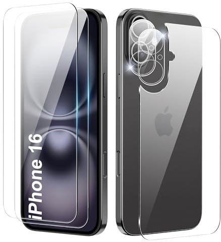 Tieeyivv Schutzfolie für iPhone 16 6.1'' für Panzerglas Rückseite Glas und Kamera Schutzfolie Vollständige Abdeckung Displayschutzfolie, Bläschenfrei, Kratzfest, 9H Härte