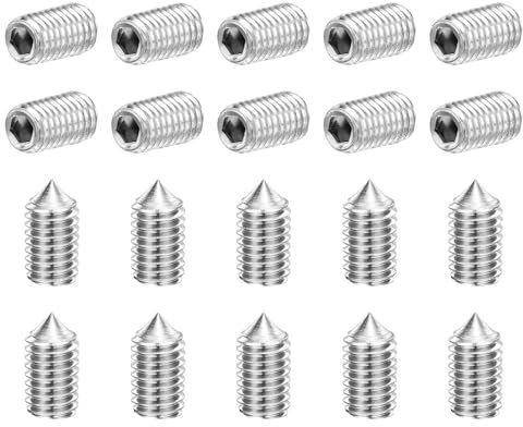 sourcing map 40Pcs Set Screws M5x10mm 304 Stainless Steel Cone Point Hex Socket Grub Screws for Machinery, Home Repairs, and Fixtures Silver