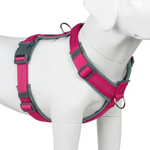 Plutus Pet Pettorina per cani, regolabile, in nylon con imbottitura morbida, riflettente e resistente, per cani di taglia piccola, media e grande (colore fucsia, M)
