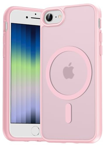 Natiiozie Magnetica Cover per iPhone SE 3/2(2022/2020) iPhone 8/7 Compatibile con MagSafe Custodia Traslucida Opaca Posteriore, Antiurto Anti-impronta Resistente ai Graffi Protettiva Case Rosa chiaro