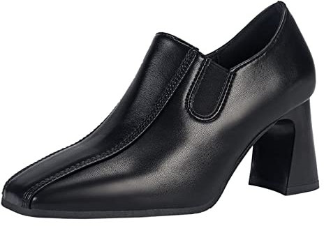 Generico Stivali con Risvolto Scarpe Donna Primaverile Stivaletti da Donna Semplici Tinta Unita Nuovo Modello Punta Quadrata Scarpe Piccole in Pelle Comodo Stivaletti Traforati Donna (Black, 37)