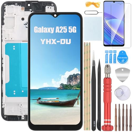 YHX-OU pour Samsung Galaxy A25 5G Écran Tactile LCD avec Cadre pour Samsung Galaxy A25 5G SM-A256B SM-A256U Écran Tactile LCD de Rechange avec Outils + 1 Film de Protection d'écran