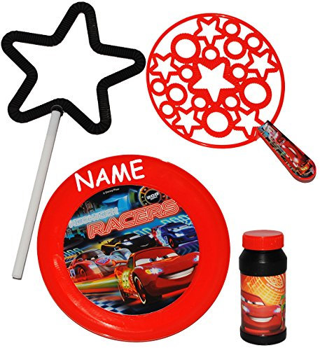 alles-meine.de GmbH XL Seifenblasen & Spiel - Set - Disne. Cars - Lightning McQueen - inkl. Name - Seifenblasenspiel - XXL Seifenblasen & kleine - Sterne / + Frisbee Scheibe ..