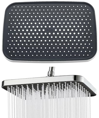JINXIAN Soffione Doccia Grande 30 x 21 cm Soffione Doccia Anticalcare Girevole a 360 ° Soffione Doccia Alta Pressione con 302 Ugelli Anticalcare per Casa Hotel (Argento)