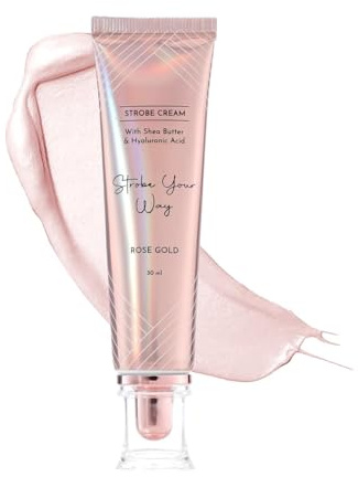 Strob.e Cream - Rose Gold, 30Ml | Primer + Highlighter + Moisturizer | Shea Butter & Hyaluronic Acid | Intense Hydration | Flawless Radiant Dewy Skin | Illuminating & Glowing Makeup Base