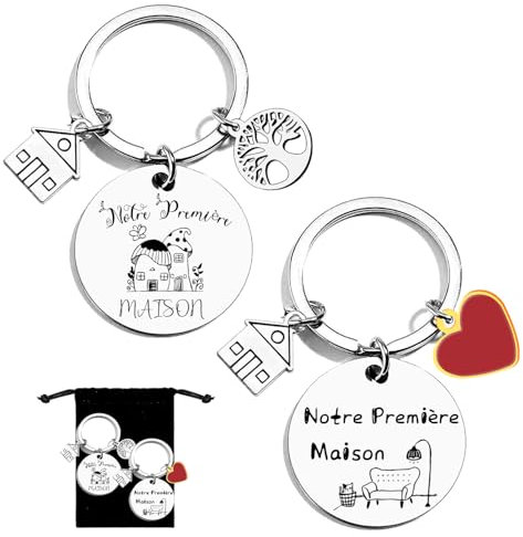 YZLPLP Porte clé Maison Couple Personnalisé: Ensemble de 2Pcs Porte Clef en Acier Inoxydable-pour la Maison-Cadeau Amour de Pendaison de Crémaillère Porte Clef Idee Cadeau Couple Original (2)