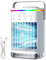 Aire Acondicionado Portátil, 4 en 1 Mini Aire Acondicionado Portátil, 4 Velocidades de Aire, Temporizador, 2 Modos de Niebla Fría y 7 Luces RGB, Tanque de Agua de 700ml, Apto para Casa, Dormitorio.