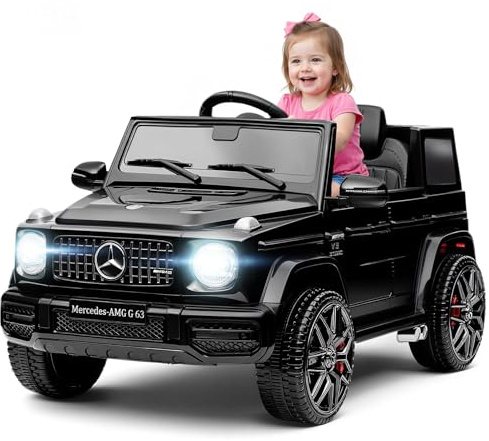 HAUSPROFI Kinder Elektroauto Mercedes AMG G63, Original Lizenziert, Kinder Auto Elektro mit 2,4 G Fernbedienung, Bluetooth, Musik,MP3,LED-Licht, Elektrofahrzeuge für ab 3 Jahre, Schwarz