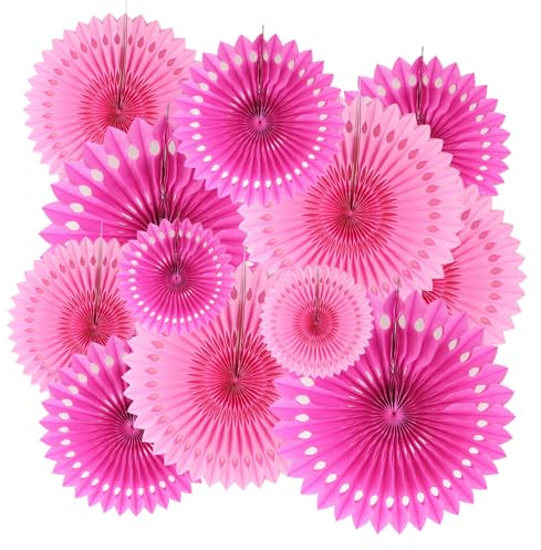 ZYOOO Hanging Paper Fans Party Decorations,12 Pcs Pink Honeycomb Round Fans,Ceiling Decor for Valentine's Day,Wedding,Birthday,Girls Day Party Backdrop