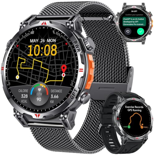 Smartwatch Reloj Inteligente Hombre con GPS: 1.7'' AMOLED Smart Watch con Bluetooth Llamada Brújula 110+Modos Deportivos 3ATM Impermeable Monitor Frecuencia Cardíaca SpO2 Sueño 650mAh Para Android iOS