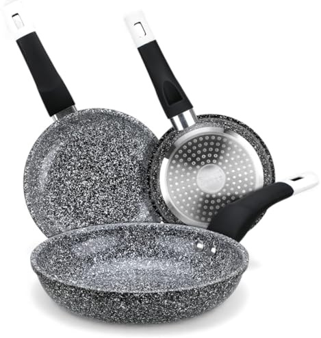 EliteHoff Pfannenset Induktion 3-teilig (16/18/20 cm), Induktionspfannen-Set, Aluminiumguss mit Antihaftbeschichtung und Silikongriff, Bratpfannenset für alle Herdarten, Grau (3-tlg, E-7551)