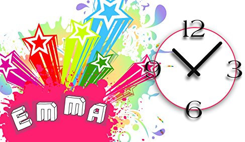 dixtime Kinder-Wanduhr Splash mit persönlichem Namen leise kein Ticken 3D-0801