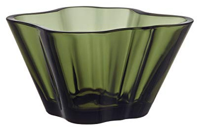 Iittala Aalto Schale/Bowl Glas Moosgrün 7,5 cm | Designklassiker, mundgeblasen in Finnland, Form und Farbvariante nicht mehr in Produktion, skandinavisches Designobjekt