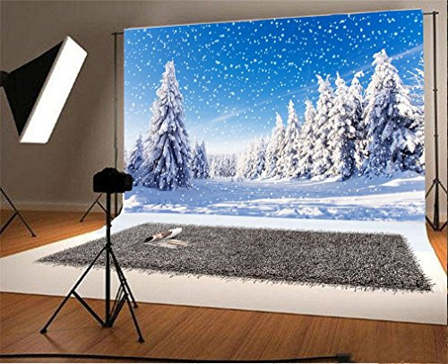 YongFoto 2,2x1,5m Vinyl Weihnachten Kulissen für Fotografie Schneebedeckt Landschaft Schneeflocken Kiefern Winter Wunderland Neujahr Foto Hintergrund für Party Neugeborene Kinder Porträt Requisiten…