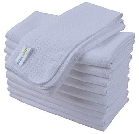 SINLAND 10 Stück Mikrofaser Waffel Küchentücher Blank Handtücher Waffelstruktur Geschirrtücher schnell trocknend Küchenhandtücher 40,6 x 61 cm Weiß